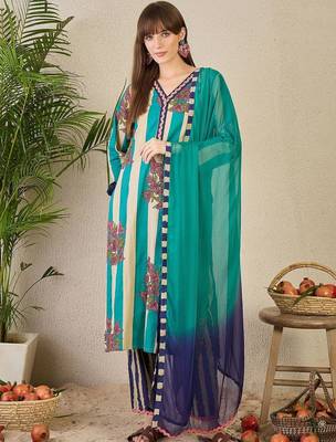 women floral printed regular  cotton kurta with trousers & dupatta 6