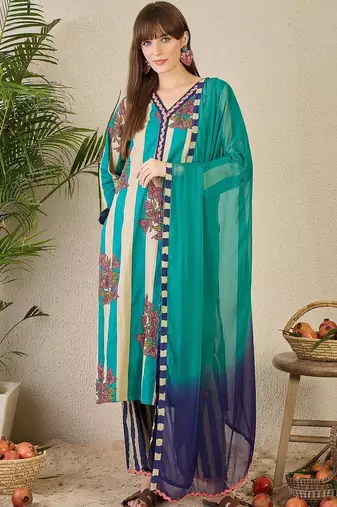 women floral printed regular  cotton kurta with trousers & dupatta