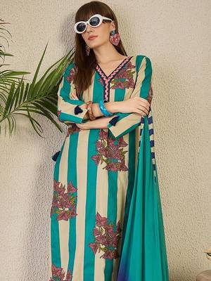 women floral printed regular  cotton kurta with trousers & dupatta 7