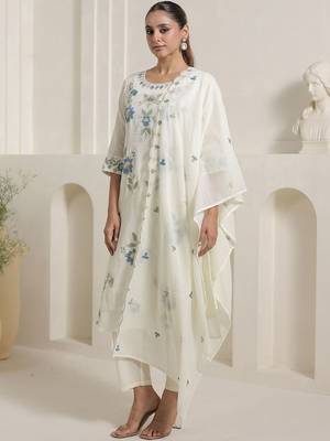 women floral embroidered thread work  cotton kurta with trousers & dupatta 4