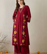 Women Floral Printed Regular Thread Work Kurta with Palazzos
