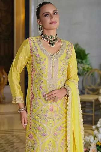 Adults-Women Woven Design Embroidered Kurta with Palazzos & Dupatta