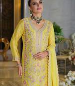 Adults-Women Woven Design Embroidered Kurta with Palazzos & Dupatta