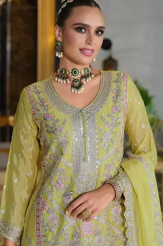 Adults-Women Woven Design Embroidered Kurta with Palazzos & Dupatta