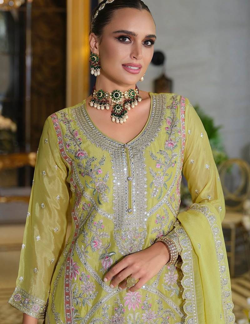 Adults-Women Woven Design Embroidered Kurta with Palazzos & Dupatta