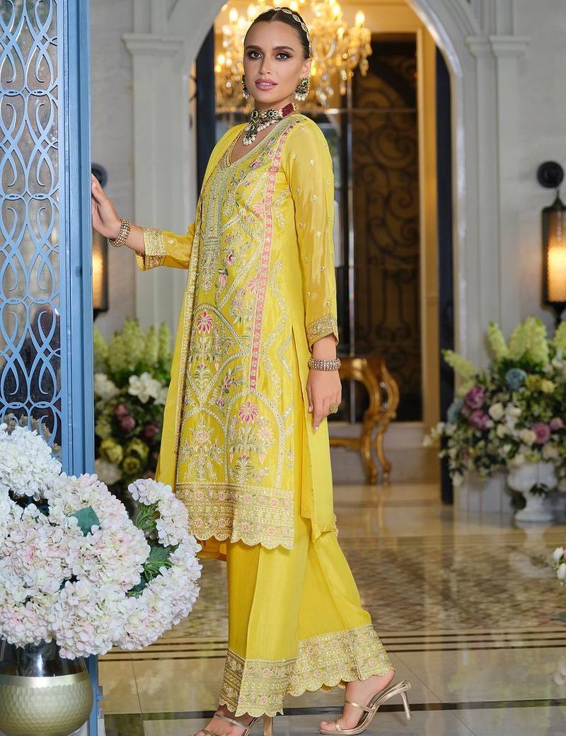 Adults-Women Woven Design Embroidered Kurta with Palazzos & Dupatta