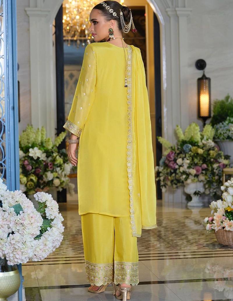 Adults-Women Woven Design Embroidered Kurta with Palazzos & Dupatta