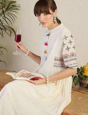 Women Ethnic Motifs Embroidered Sequinned Pure Cotton A-Line Kurta with Trousers 1