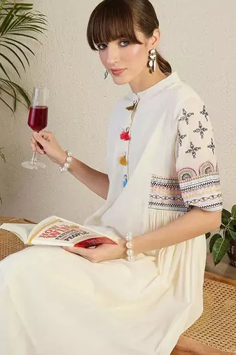 Women Ethnic Motifs Embroidered Sequinned Pure Cotton A-Line Kurta with Trousers