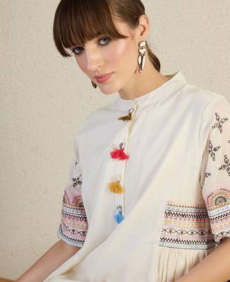 Women Ethnic Motifs Embroidered Sequinned Pure Cotton A-Line Kurta with Trousers 3