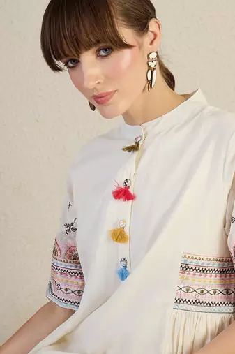 Women Ethnic Motifs Embroidered Sequinned Pure Cotton A-Line Kurta with Trousers