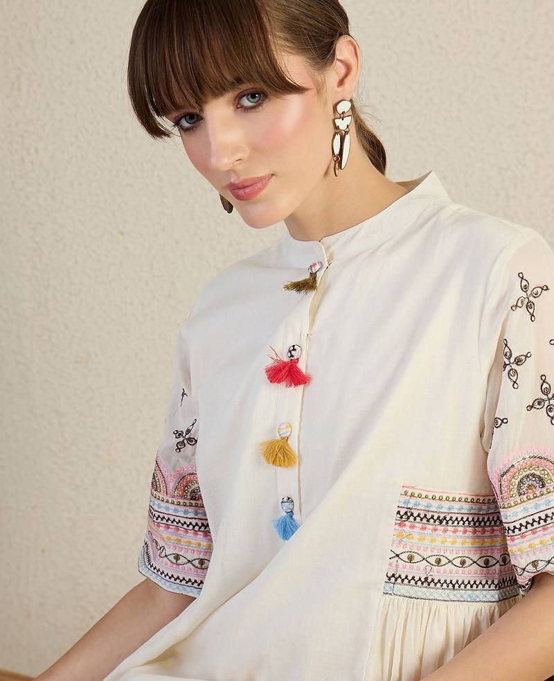 Women Ethnic Motifs Embroidered Sequinned Pure Cotton A-Line Kurta with Trousers