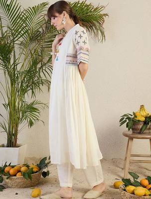 Women Ethnic Motifs Embroidered Sequinned Pure Cotton A-Line Kurta with Trousers 4