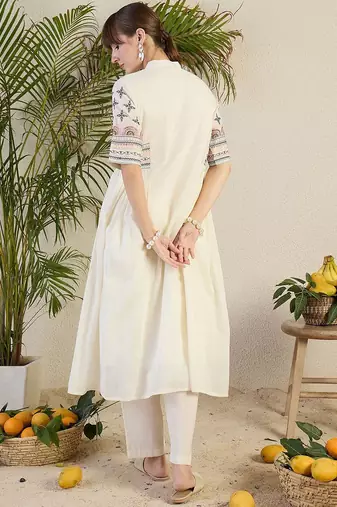 Women Ethnic Motifs Embroidered Sequinned Pure Cotton A-Line Kurta with Trousers