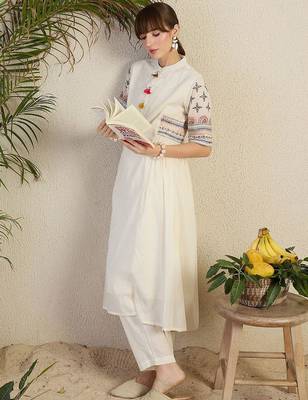 Women Ethnic Motifs Embroidered Sequinned Pure Cotton A-Line Kurta with Trousers 6