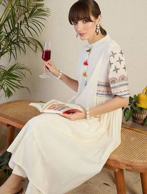 Women Ethnic Motifs Embroidered Sequinned Pure Cotton A-Line Kurta with Trousers 7
