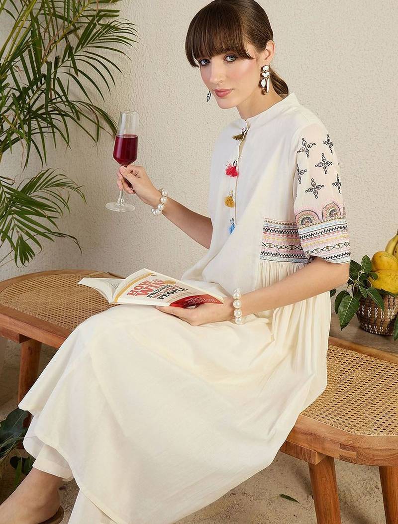 Women Ethnic Motifs Embroidered Sequinned Pure Cotton A-Line Kurta with Trousers