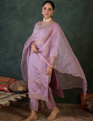 Women Ethnic Motifs Embroidered Kurta with Trousers & Dupatta 3