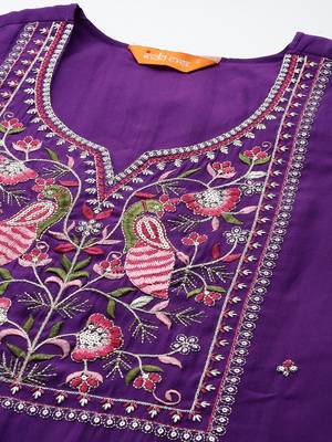 Ethnic Motifs Embroidered Thread Work Kurta with Trousers & With Dupatta 2