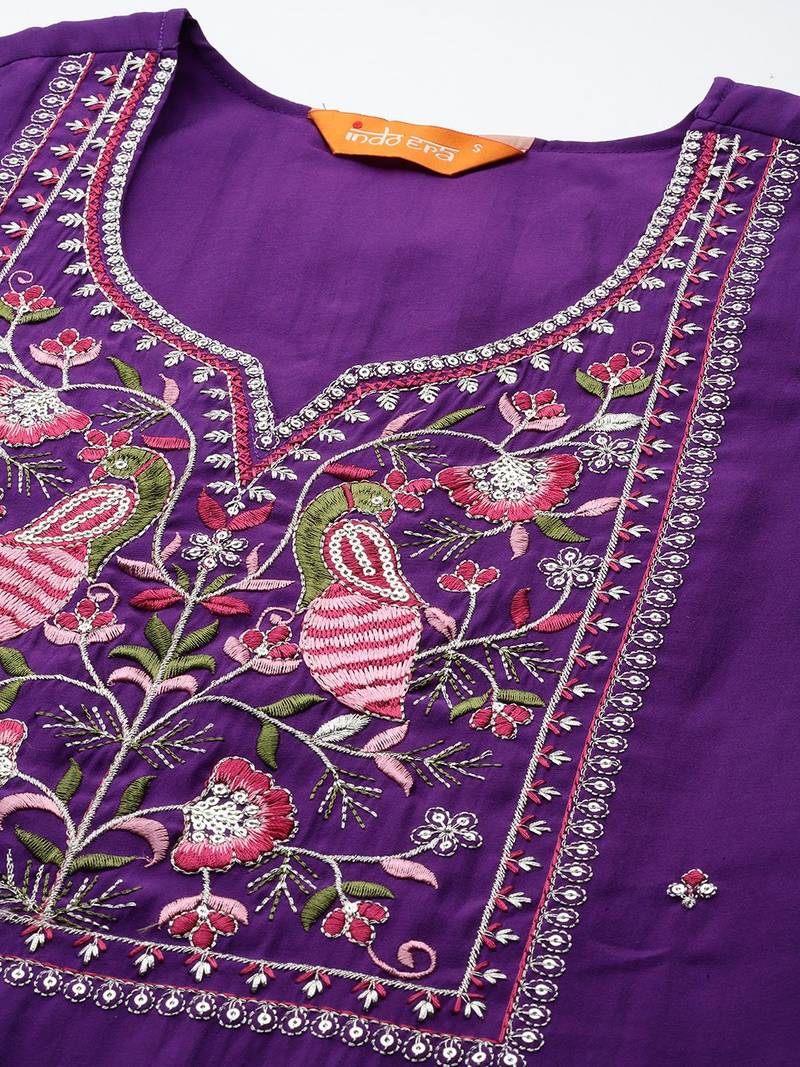 Ethnic Motifs Embroidered Thread Work Kurta with Trousers & With Dupatta
