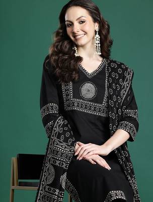 Ethnic Motifs Printed Pure Cotton Kurta with Trousers & Dupatta 1
