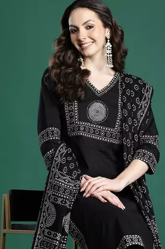 Ethnic Motifs Printed Pure Cotton Kurta with Trousers & Dupatta
