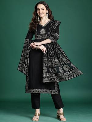 Ethnic Motifs Printed Pure Cotton Kurta with Trousers & Dupatta 5