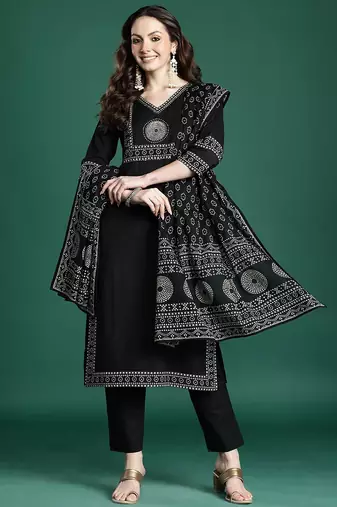 Ethnic Motifs Printed Pure Cotton Kurta with Trousers & Dupatta