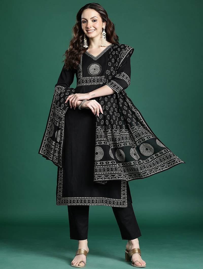 Ethnic Motifs Printed Pure Cotton Kurta with Trousers & Dupatta