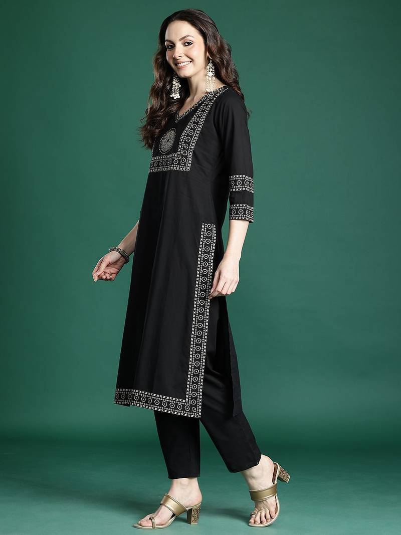 Ethnic Motifs Printed Pure Cotton Kurta with Trousers & Dupatta