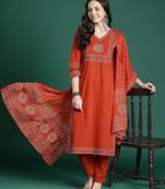 Ethnic Motifs Printed Pure Cotton Kurta with Trousers & Dupatta