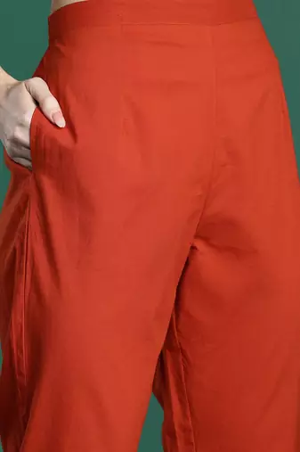 ethnic motifs printed  cotton kurta with trousers & dupatta