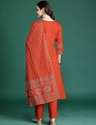Ethnic Motifs Printed Pure Cotton Kurta with Trousers & Dupatta 6