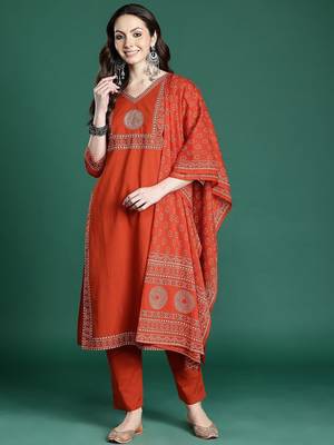 Ethnic Motifs Printed Pure Cotton Kurta with Trousers & Dupatta 7
