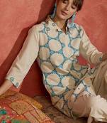 Floral Screen Printed Shirt Collar Straight Kurta With Trousers