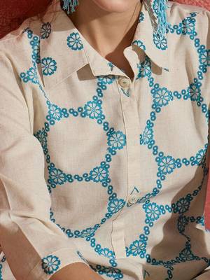 Floral Screen Printed Shirt Collar Straight Kurta With Trousers 3