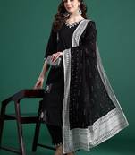 Ethnic Motifs Embroidered Thread Work Pure Cotton Kurta With Trousers & Dupatta
