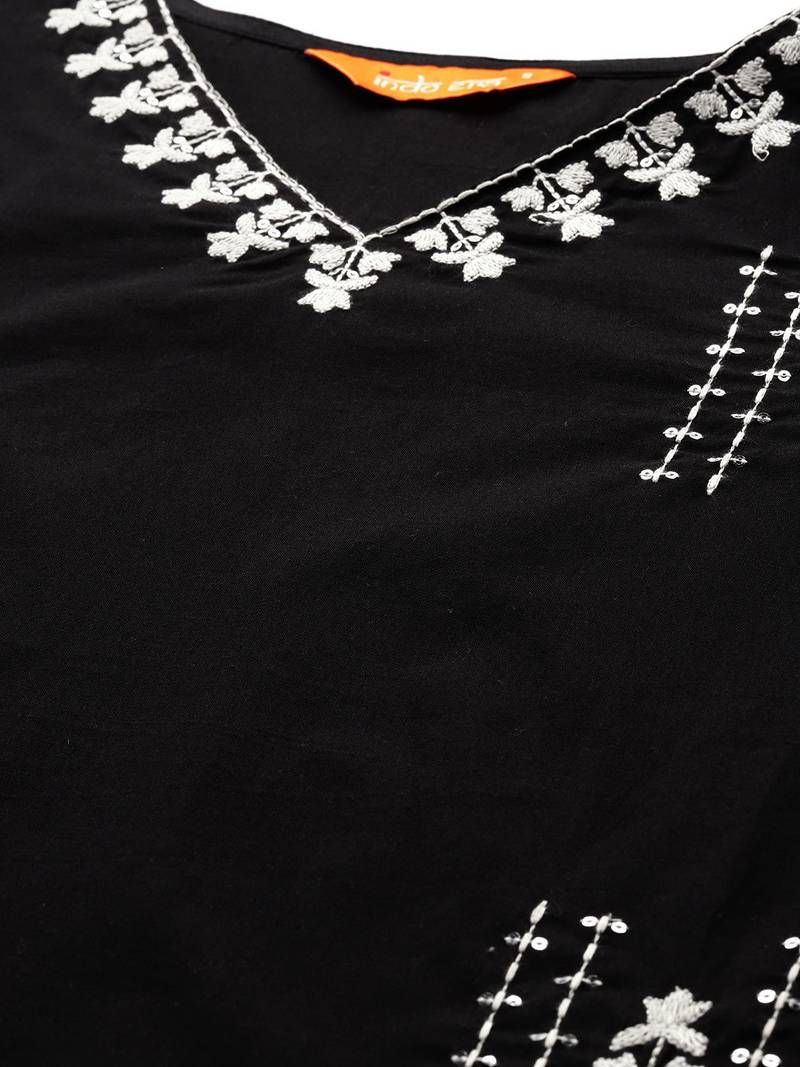 Ethnic Motifs Embroidered Thread Work Pure Cotton Kurta With Trousers & Dupatta