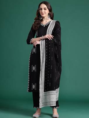 Ethnic Motifs Embroidered Thread Work Pure Cotton Kurta With Trousers & Dupatta 7
