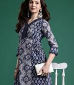 Floral Printed Angrakha Mirror Work Pure Cotton Kurta with Trousers