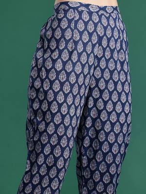 Floral Printed Angrakha Mirror Work Pure Cotton Kurta with Trousers 3