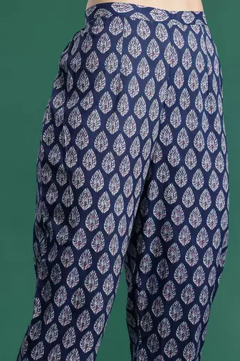 floral printed angrakha mirror work  cotton kurta with trousers