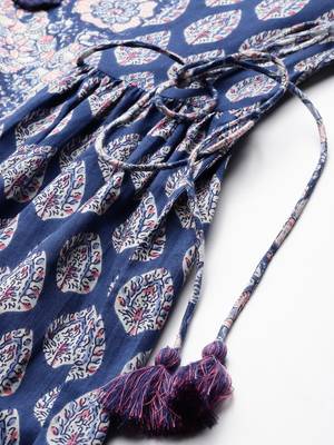 Floral Printed Angrakha Mirror Work Pure Cotton Kurta with Trousers 8