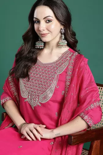 Ethnic Motifs Embroidered Kurta with Trousers & Dupatta