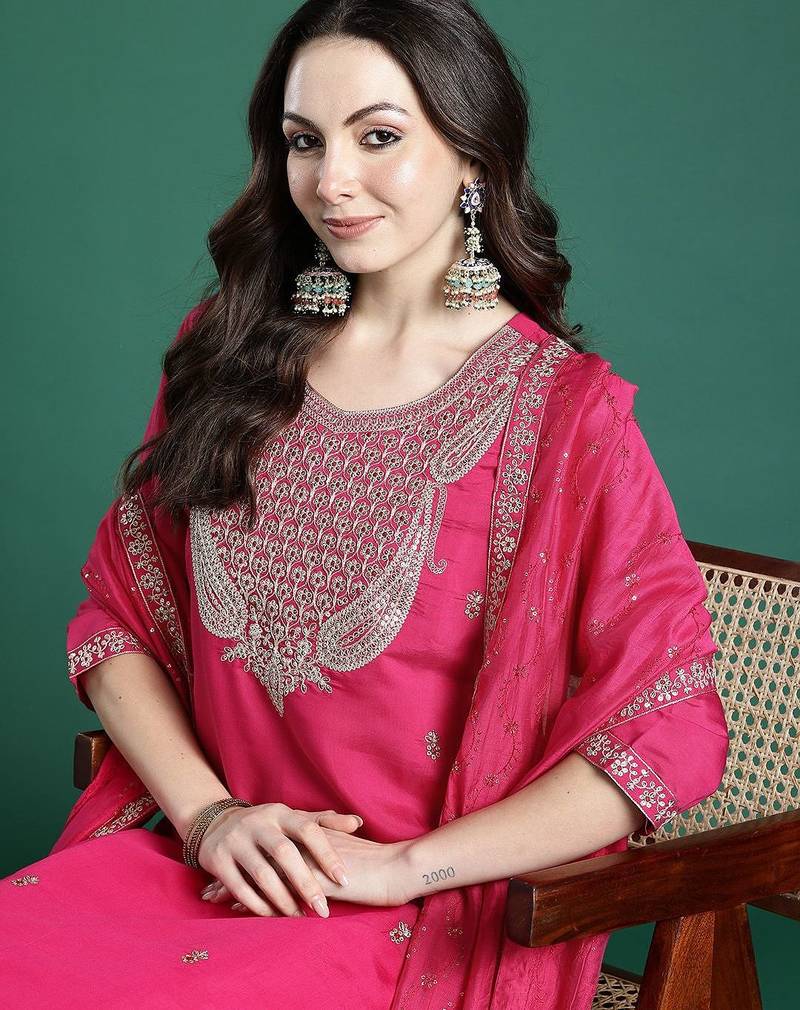 Ethnic Motifs Embroidered Kurta with Trousers & Dupatta