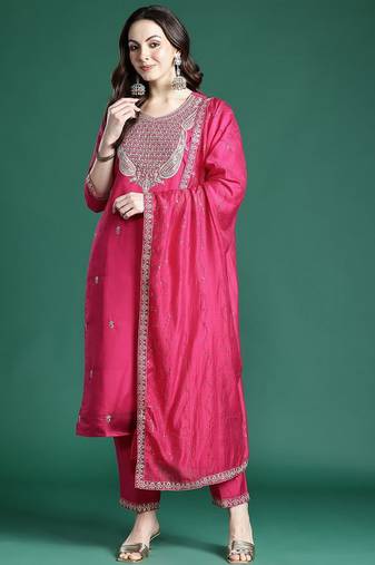 Ethnic Motifs Embroidered Kurta with Trousers & Dupatta