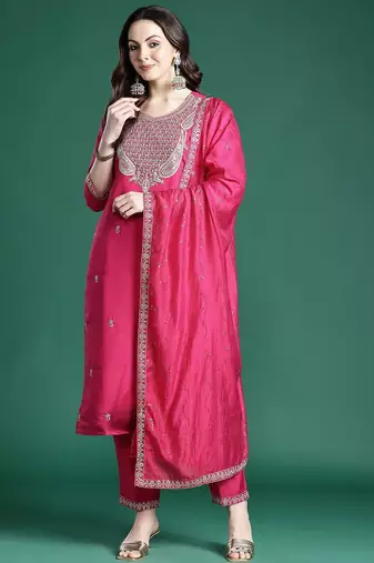Ethnic Motifs Embroidered Kurta with Trousers & Dupatta
