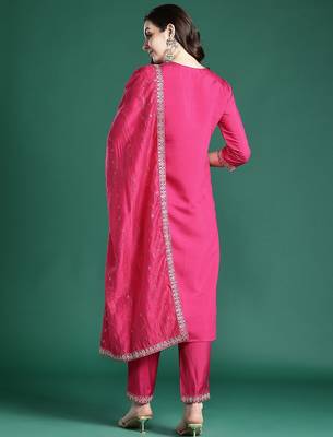 Ethnic Motifs Embroidered Kurta with Trousers & Dupatta 7