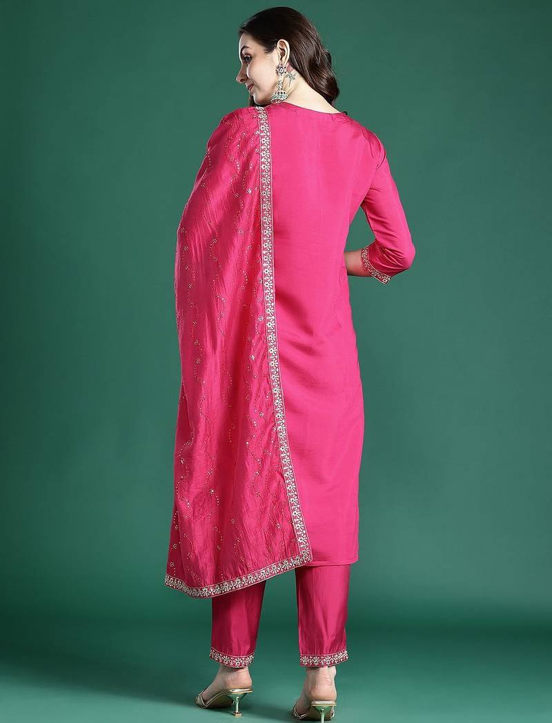 Ethnic Motifs Embroidered Kurta with Trousers & Dupatta