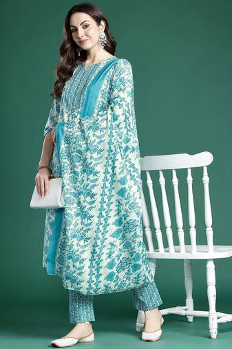 Floral Printed Kurta with Trousers & Dupatta